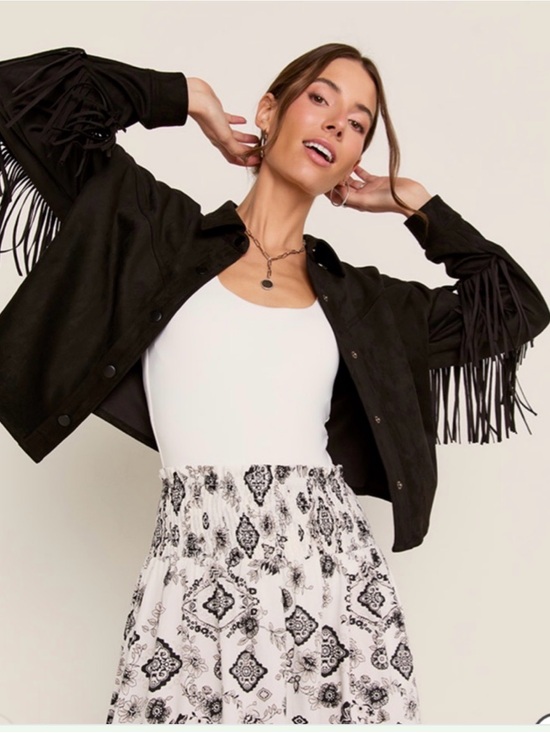 Francesca's Collections Jackets & Blazers - Francesca's Collections Black Faux Suede Fringe Jacket